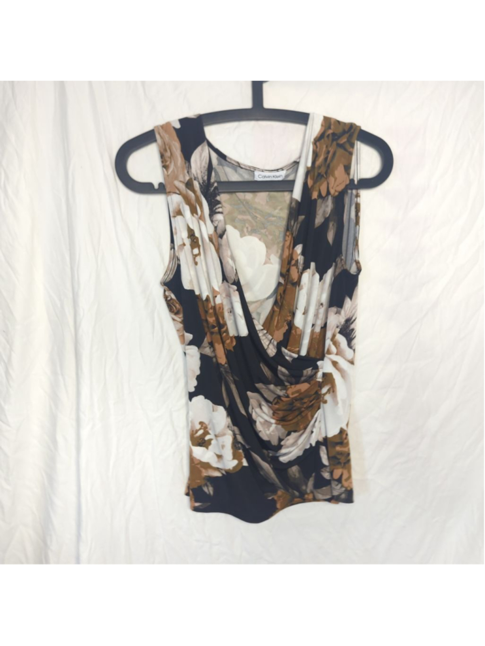 Calvin Klein Floral V-Neck Sleeveless Top M Y2K Style Drape Fit - Picture 6 of 14